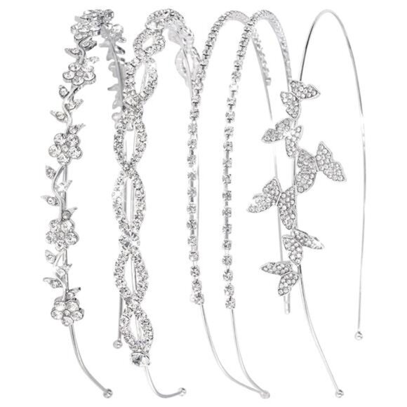 4 Pack Silver Rhinestone Headband Flower Girl Bridal Wedding Headband Crystal - Picture 1 of 7